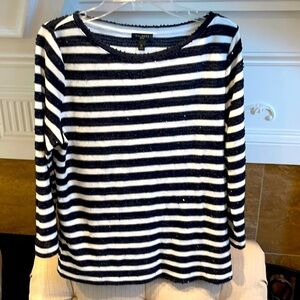 X: TALBOTS Black stripped Sequenced 3/4 Sleeve Shirt Women Small Petite